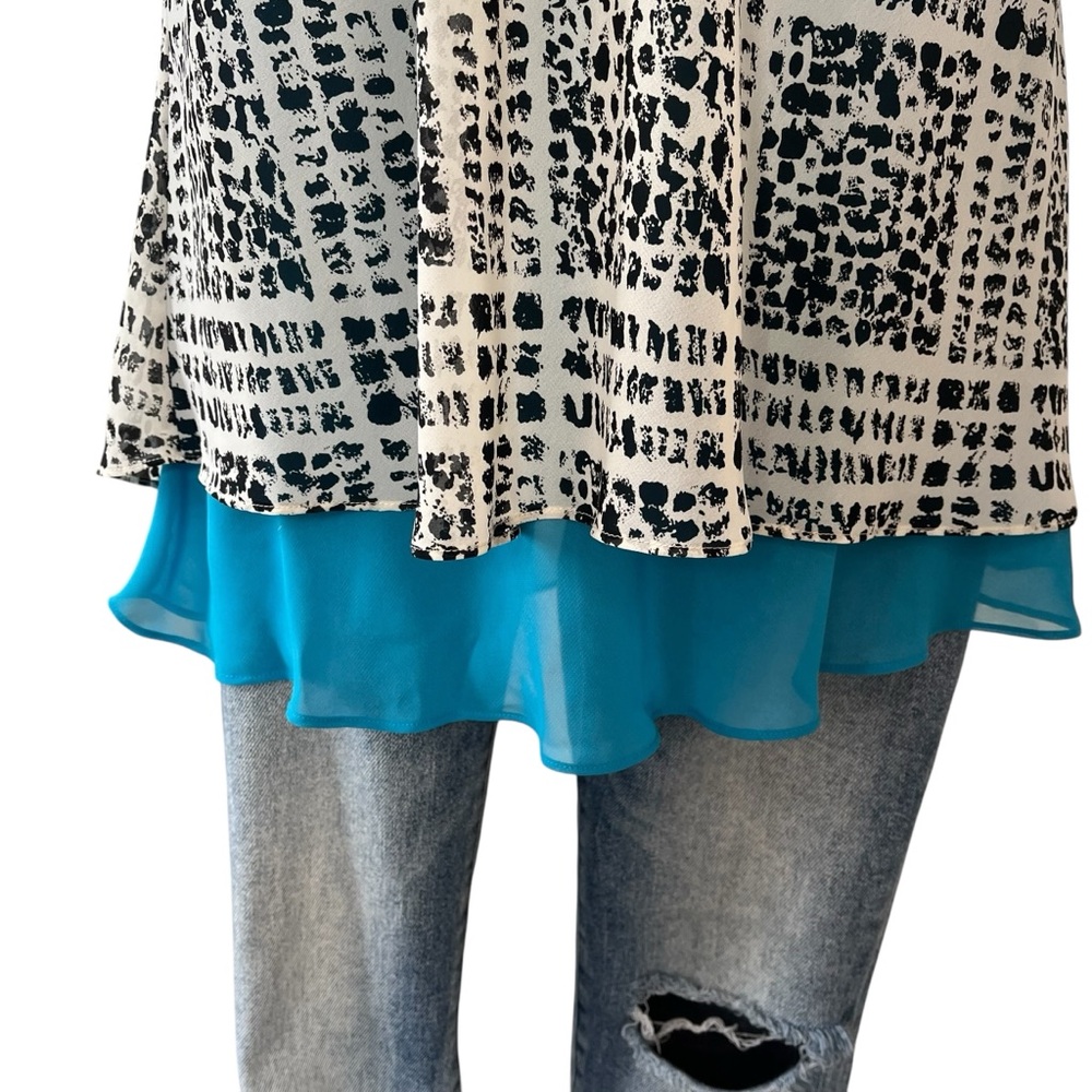 Vintage abstract layered slip dress black white blue M - Picture 8 of 11